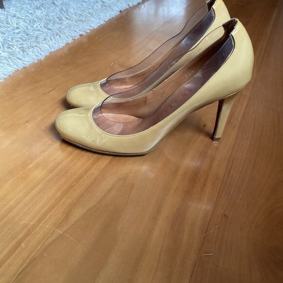 Walter Steiger Heels Pin Up Nude Beige Camel Pumps 38 / 7.5 Patent Leather Round - Picture 7 of 13